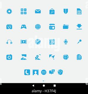 Vector Illustration of Blue Smartphone Apps and User Interface Icons Stock Vector