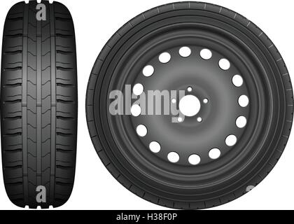 Car wheel rim tire on a white background. Stock Vector