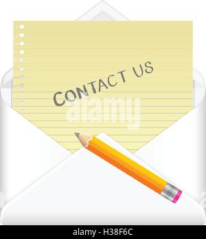 Envelope, notebook sheet, pencil and symbol on a white background. Stock Vector