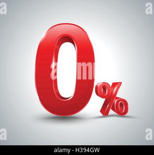 Red zero percent, isolated on white background. Vector illustration. Can use for promotion advertising pay by installments. Stock Vector
