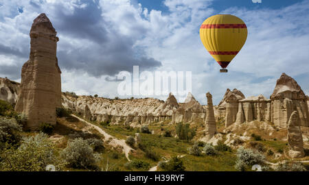 Air balloon over Love valley, Cappadocia Turkey Stock Photo