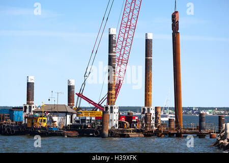 Pile driving Tallinn Harbour Estonia Stock Photo