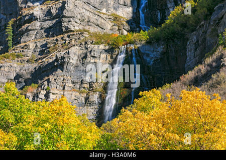 This is a view of the fall colors at Bridal Veil Falls in Provo Canyon, Utah, USA Stock Photo