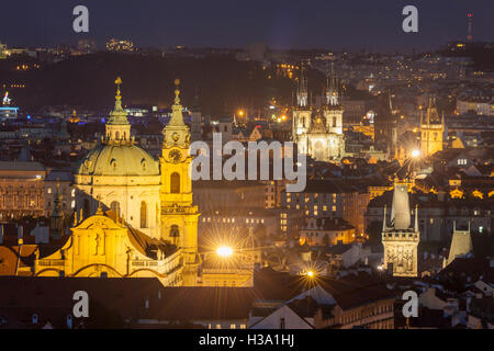 Night falls in Mala Strana (Lesser Town), Prague, Czech Republic. Stock Photo