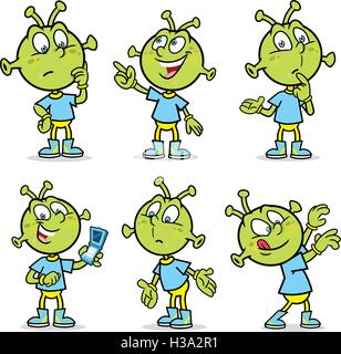 Alien character in various poses Stock Vector