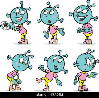 Alien mascot in different poses Stock Vector