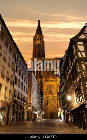 Notre Dame de Strasbourg and beautiful sunrise, France Stock Photo