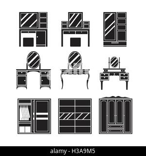 Dressing table,wardrobe,furniture vector set Stock Vector