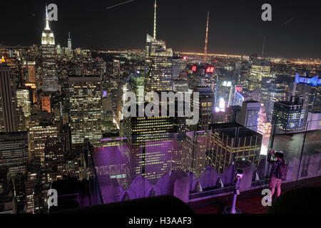 Aerial view from the 'Top of the World' observation deck towards Times Square & downtown Manhattan, New York.