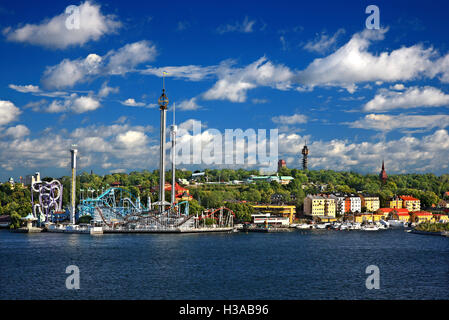 Djurgarden island and Tivoli Grona Lund (Luna Park) Stockholm, Sweden Stock Photo