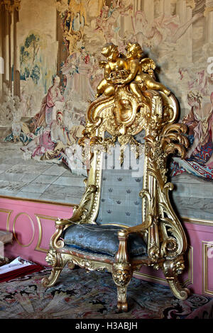 Throne in the the Royal Palace (Kungliga Slottet), in Gamla Stan (the old town), Stockholm, Sweden. Stock Photo