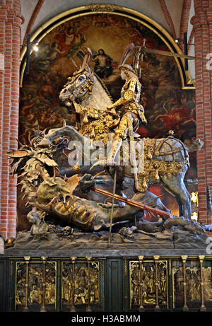 The statue of Saint George & the Dragon (1489) in the Cathedral of Stockholm (Storkyrkan). Stock Photo