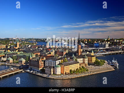 View of Riddarholmen and Gamla Stan (the old town) of Stockholm from the City Hall tower. Stock Photo