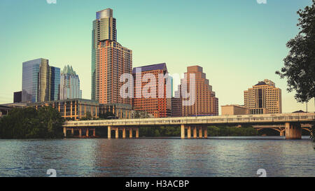 Austin, Texas skyline along the banks of the Colorado River Stock Photo