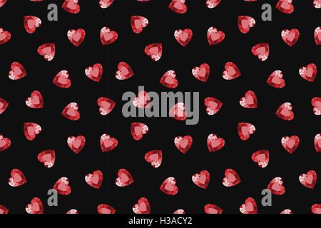 Seamless gemstones pattern. Red hearts jewels. Vector. Seamless gems illustration Stock Vector