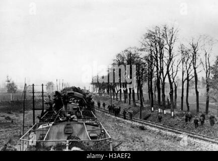German armored train during the fighting in East Prussia, 1944 Stock Photo