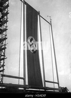 Swastika flag on the Nazi Party Rally Grounds in Nuremberg, 1936 Stock Photo