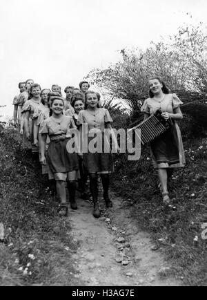 BDM girls on a hike, 1941 Stock Photo