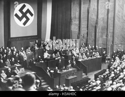 Hitler's speech before the Reichstag in the Kroll Opera House in Berlin, 1935 Stock Photo