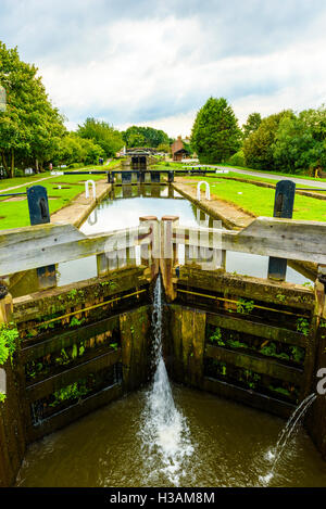 Locks on the Rufford Branch of the Leeds and Liverpool Canal just outside Burscough in West Lancashire England UK Stock Photo