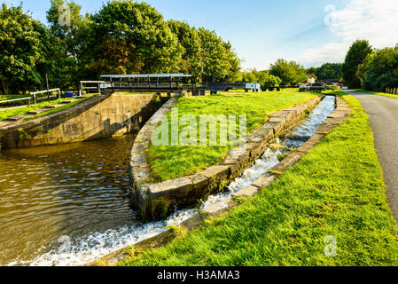 Locks on the Rufford Branch of the Leeds and Liverpool Canal just outside Burscough in West Lancashire England UK Stock Photo