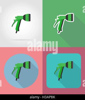 gardening watering gun flat icons vector illustration isolated on background Stock Vector