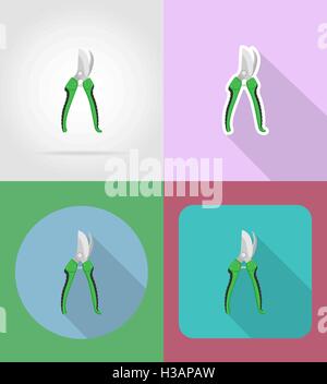 gardening tool secateurs flat icons vector illustration isolated on background Stock Vector
