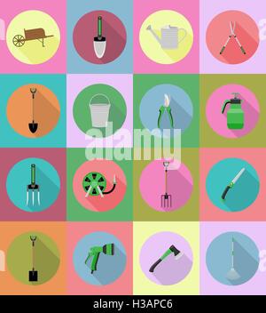 gardening tools flat icons vector illustration isolated on background Stock Vector