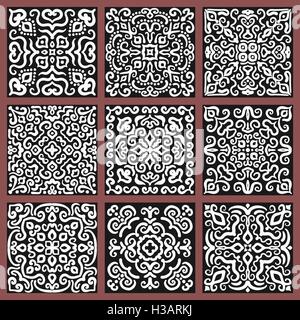 Square Monochrome Decorative Tiles Set Stock Vector