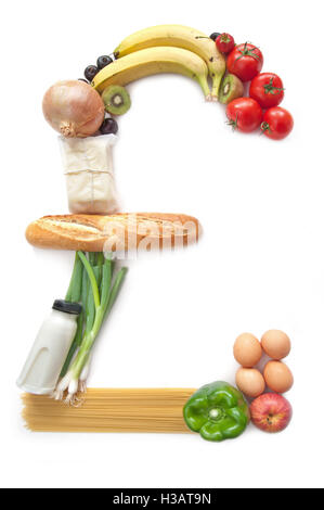 Food grocery shopping in the shape of the sterling pound symbol Stock Photo