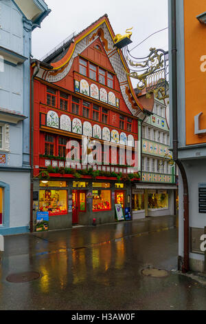APPENZELL, SWITZERLAND - DECEMBER 31, 2015: Painted houses, in Appenzell, Switzerland Stock Photo