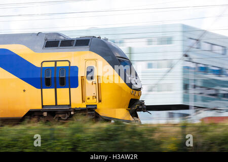 High speed train with motion blur effect in summer, Amsterdam Stock Photo