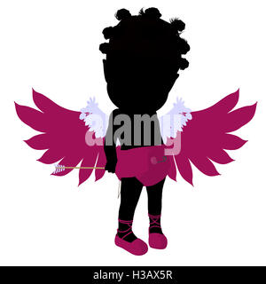 Little African American Cupid Girl Illustration Silhouette Stock Photo