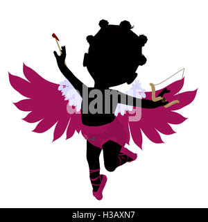Little African American Cupid Girl Illustration Silhouette Stock Photo