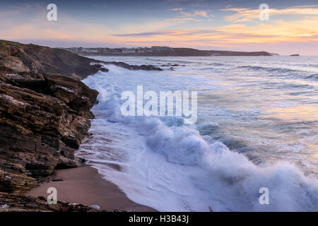 Rough sea at Little Fistral in Newquay; Cornwall. Stock Photo