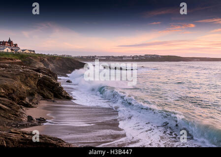 Rough sea at Little Fistral in Newquay, Cornwall. Stock Photo