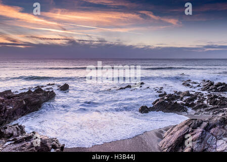 Evening light over Little Fistral in Newquay, Cornwall. Stock Photo