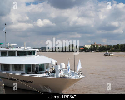 Tourist Boat Moored on the River Garonne in Bordeaux Stock Photo