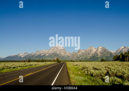 Road highway roadway Grand Teton National Park, Wyoming, USA. Stock Photo