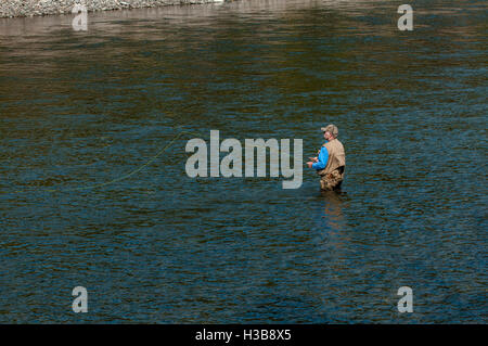 Fisherman fly trout fishing in the Snake River, Yellowstone National Park, Wyoming, USA. Stock Photo