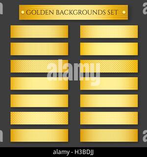 Set of golden metal backgrounds. Vector illustration. Stock Vector