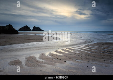 Sunset at Hollywell bay Cornwall UK. Stock Photo