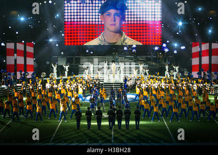 Billy Lynn's Long Halftime Walk is an upcoming war drama film directed by Ang Lee and written by Jean-Christophe Castelli, based on the novel of the same name by Ben Fountain. The film stars Joe Alwyn, Kristen Stewart, Garrett Hedlund, Vin Diesel, Steve Martin and Chris Tucker.  This photograph is for editorial use only and is the copyright of the film company and/or the photographer assigned by the film or production company and can only be reproduced by publications in conjunction with the promotion of the above Film. A Mandatory Credit to the film company is required. The Photographer shoul Stock Photo