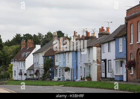 Picture postcard town of New Alresford in Hampshire. Main street with row of terraced cottages. Stock Photo