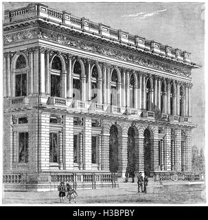 The Army and Navy Club in London is a gentlemen's club founded in 1837, also known informally as The Rag. The Club was formed to meet the needs of the many army officers wanting to join a Service Club, most of which were already full. The great Duke of Wellington said he would become neither a patron nor a Member unless membership was also offered to officers of the Royal Navy and Royal Marines. Hence, the 'Army Club' became the Army and Navy Club. Stock Photo