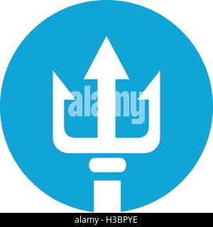 Icon illustration of a trident, three-pronged spear set inside circle on isolated background. Stock Vector