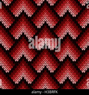 Abstract ornamental knitting seamless vector pattern as a knitted fabric texture with various transition hues of red and pink co Stock Vector