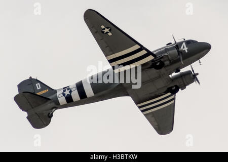 Douglas C-47 Skytrain or Dakota is a military transport aircraft developed from the civilian Douglas DC-3 airliner Stock Photo