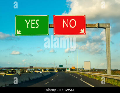 make the right choice: Yes or No? choose one side or the other, to answer Stock Photo