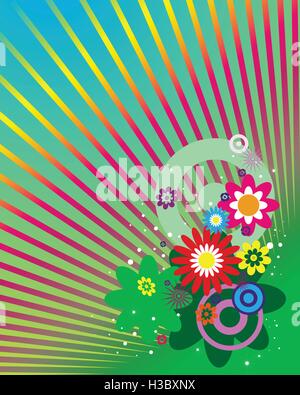 flowers and rays varicoloured Stock Vector